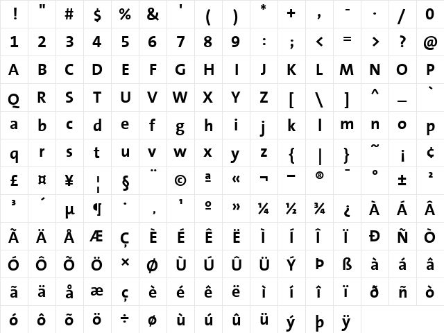 TheSans Bold  glyph index