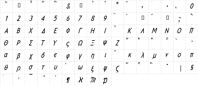 Galilee Italic  glyph index