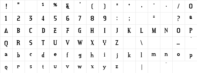 Creemtreat Regular  glyph index
