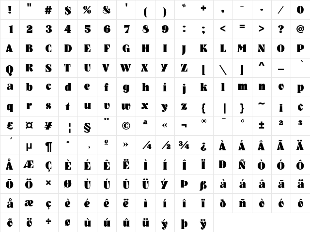 NashvilleEF Heavy  glyph index