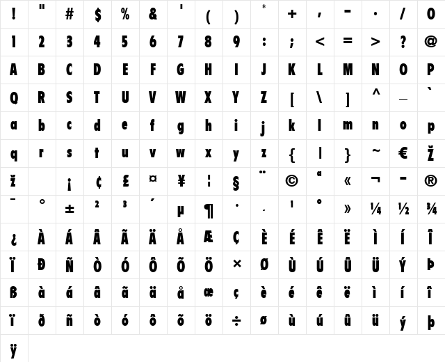 Flyer LT ExtraBlackCondensed Regular  glyph index