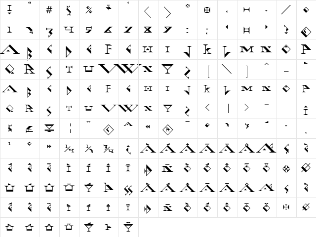 Fadgod Regular  glyph index