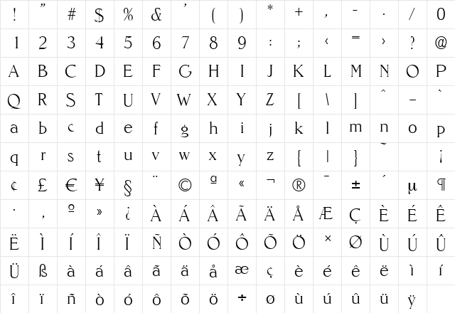 NevadaSerial-Xlight Regular  glyph index