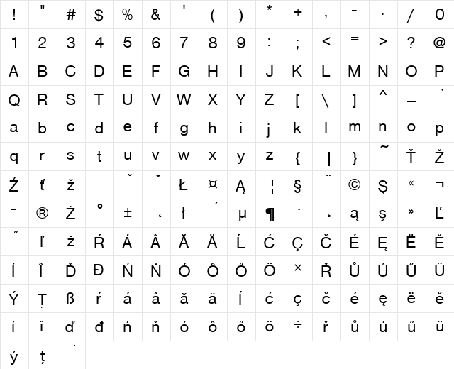 NimbusSanPEE Regular  glyph index
