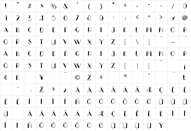 Twinkle Toes Regular  glyph index