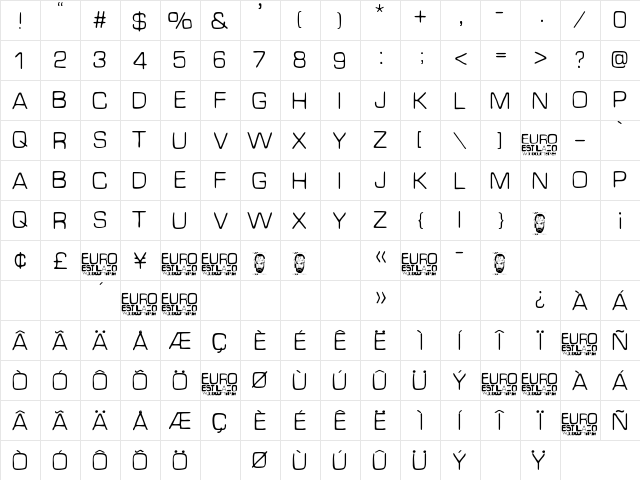 Euro Estilazo Regular  glyph index