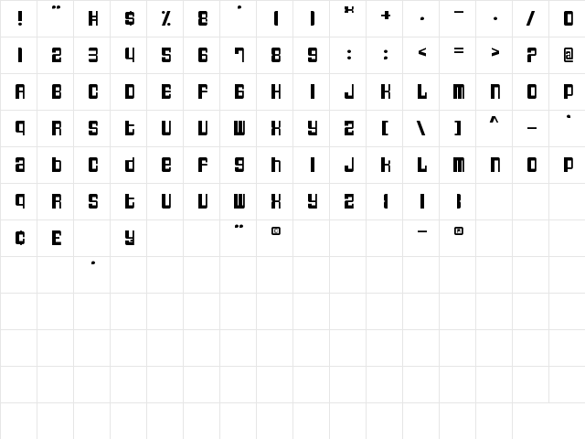 Breaked Regular  glyph index