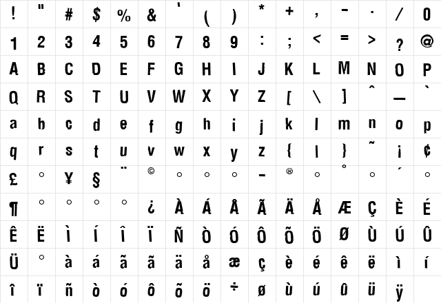 Dirtyhouse Medium  glyph index