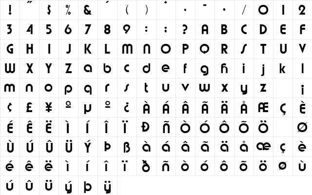 Brandish Regular  glyph index