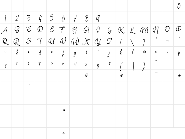 Mariegold Regular  glyph index
