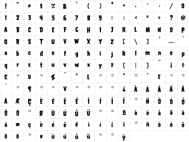 HouseofTerror Regular  glyph index