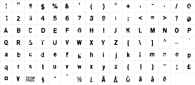 Scratch X Regular  glyph index