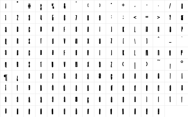 Droid Ink Regular  glyph index