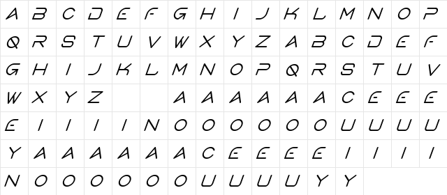 Gerth Demo Italic  glyph index