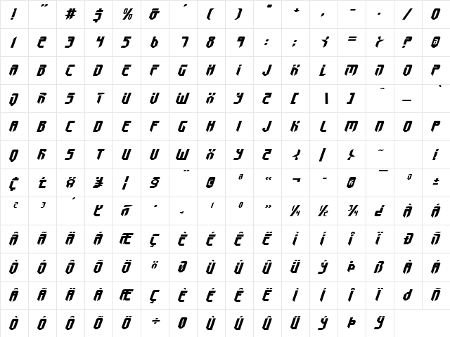 Fedyral II Expanded Italic Expanded Italic  glyph index