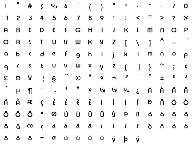 ExpressaEF DemiBold  glyph index
