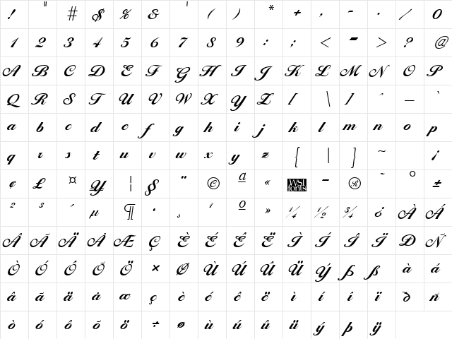 Larissa Bold  glyph index