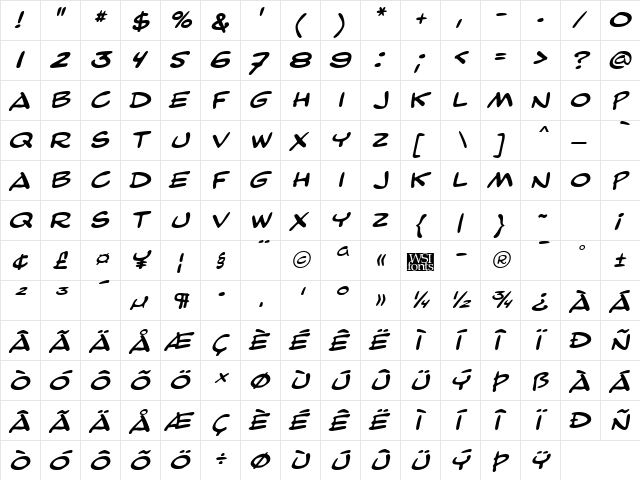 Beetle Italic  glyph index