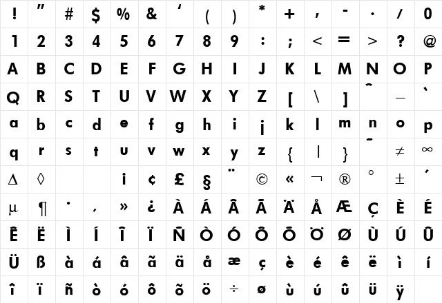 FunctionTwoHeavy Regular  glyph index