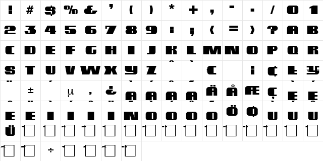 Barracuda Regular  glyph index