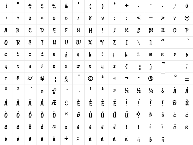 DTCBrodyM19 Regular  glyph index