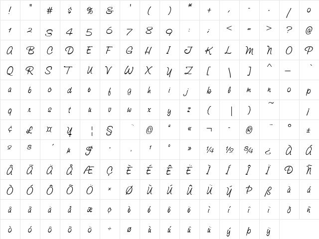Studio Script Alternate Itc Regular  glyph index