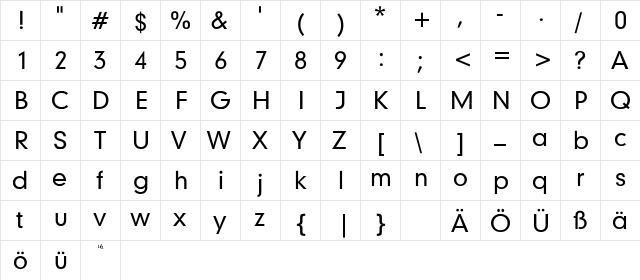 Geometrix Medium  glyph index
