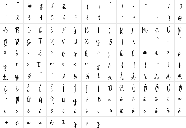 Blossomed Regular  glyph index