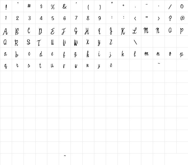 Witched Regular  glyph index