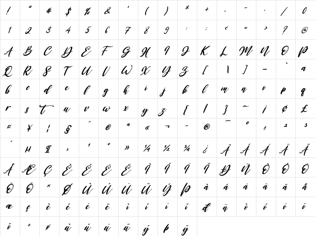 Ellternity Italic Regular  glyph index