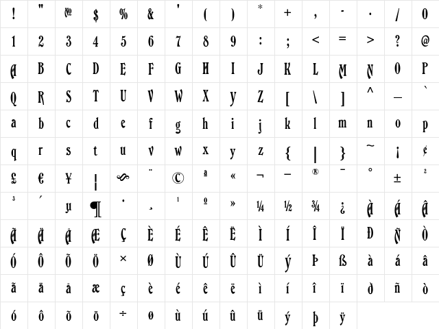 Bleecker Street NF Regular  glyph index