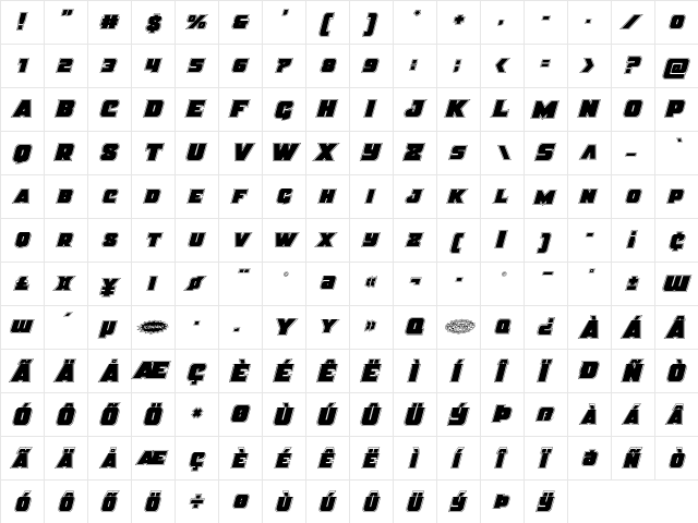 Justice Academy Regular  glyph index