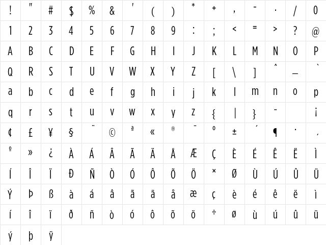 Gotham Condensed Book  glyph index