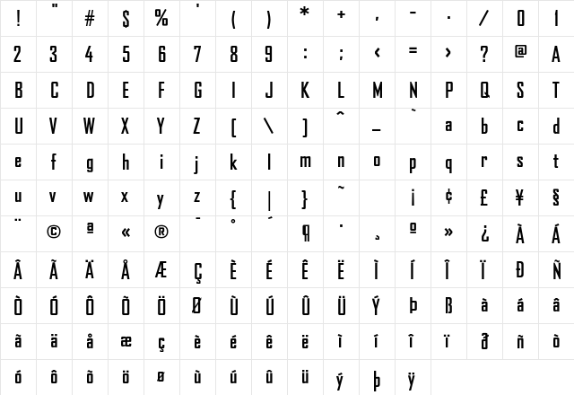 Bureau Agency FB Bold  glyph index