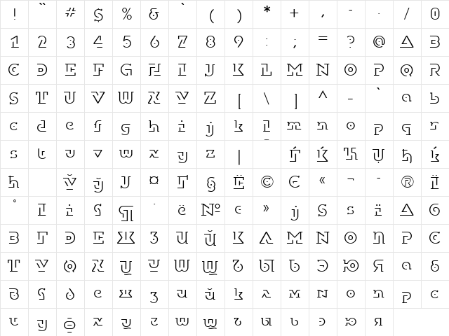 DublonBrusLightC Regular  glyph index
