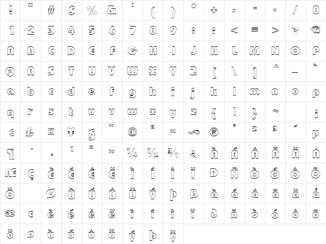 BordeauxBlackOutline normal  glyph index