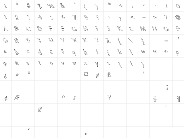 Sailor Hollow Extreme Lefties Regular  glyph index