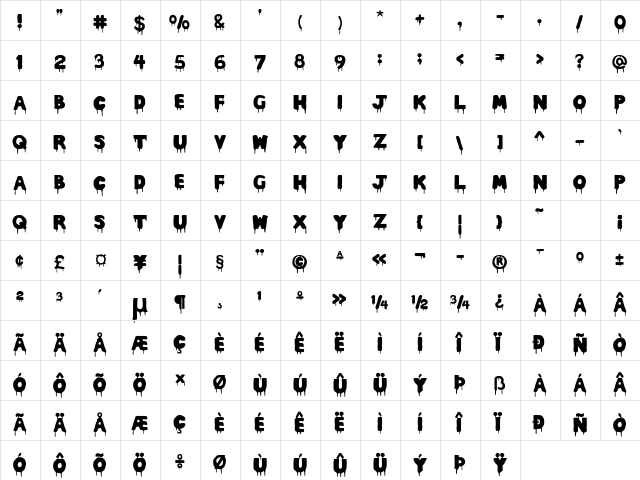 Rocky Horror Picture Show Regular  glyph index