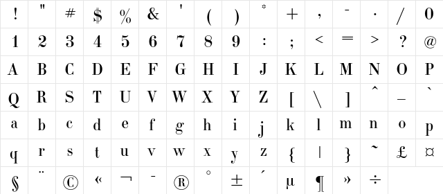 ElizabethC Regular  glyph index