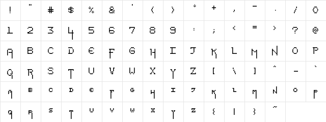 Kelunia Pixel Regular  glyph index