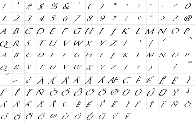 QuagentItalic Regular  glyph index