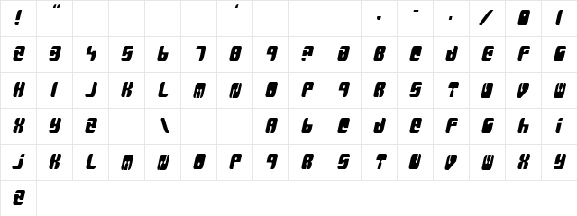 MassiveRetaliation Regular  glyph index