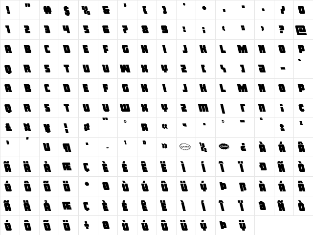 Inspector General Leftalic Regular  glyph index