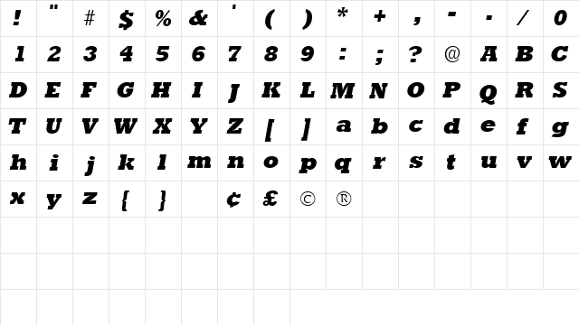 DolmenSSK Italic  glyph index