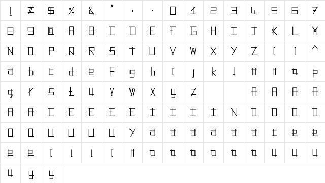 MatchSticks Bold  glyph index