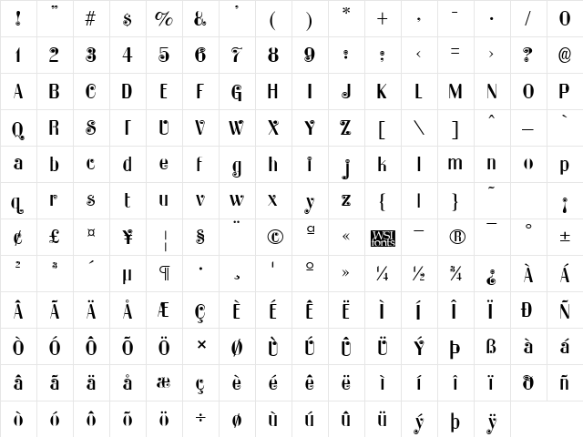 Katarina Regular  glyph index