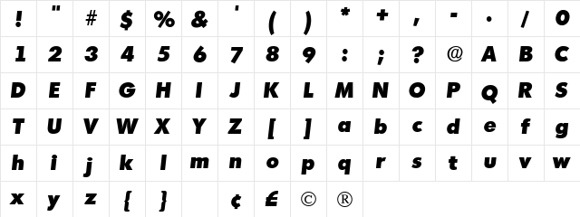 Admisi Display SSi Italic  glyph index