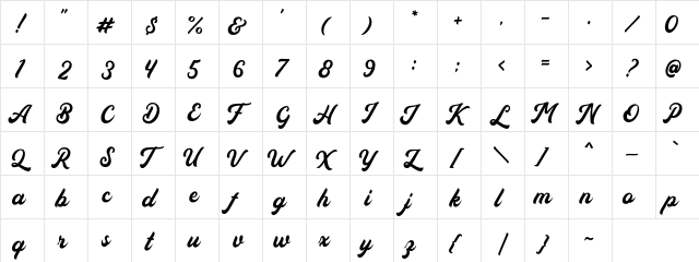Auckland Script Free Regular  glyph index