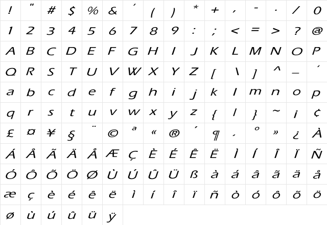 Eras-Medium-Medium Wd Italic Italic  glyph index