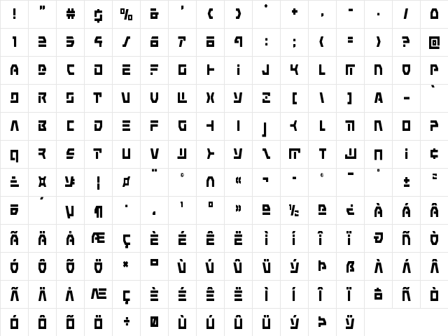 Command Override Condensed Condensed  glyph index